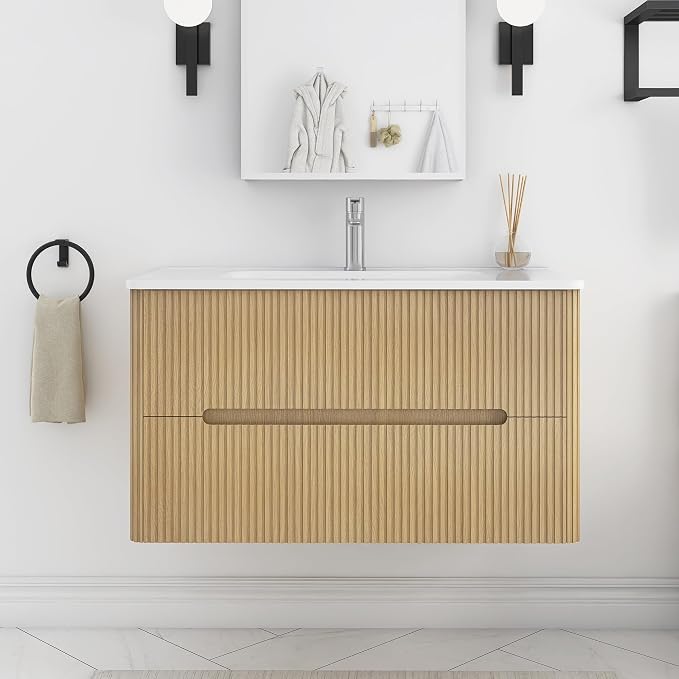 36-Inch Bathroom Vanity with Sink, Modern Wall Mounted Floating Bathroom Vanity by Staykiwi