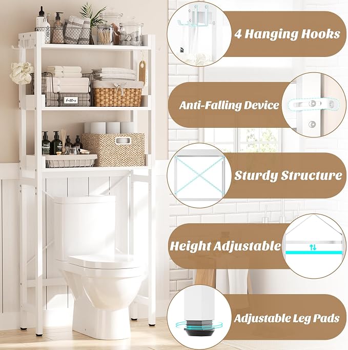 Ecoprsio Over-The-Toilet Storage Rack, 3-Tier Bathroom Organizer Shelf Over - Image 5