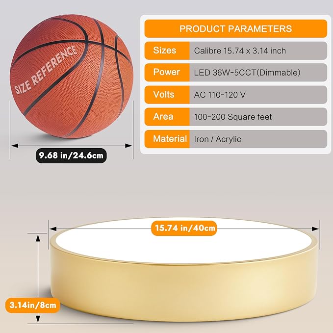 Dimmable Modern Large Flush Mount Close to Ceiling Light Fixture, Round Painted - Image 5