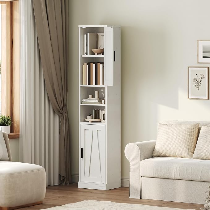 Tall Bathroom Cabinet with 2 Barn Doors, Farmhouse Storage Cabinet with - Image 4