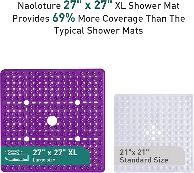 Large Clear Purple Square Shower Mat Non Slip 27 x 27 Inch, Soft Bath Mat Tub - Image 3