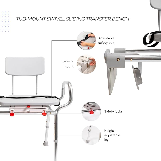 Eagle Health Supplies Tub-Mount Sliding Shower Chair Tub Transfer Bench - Image 5