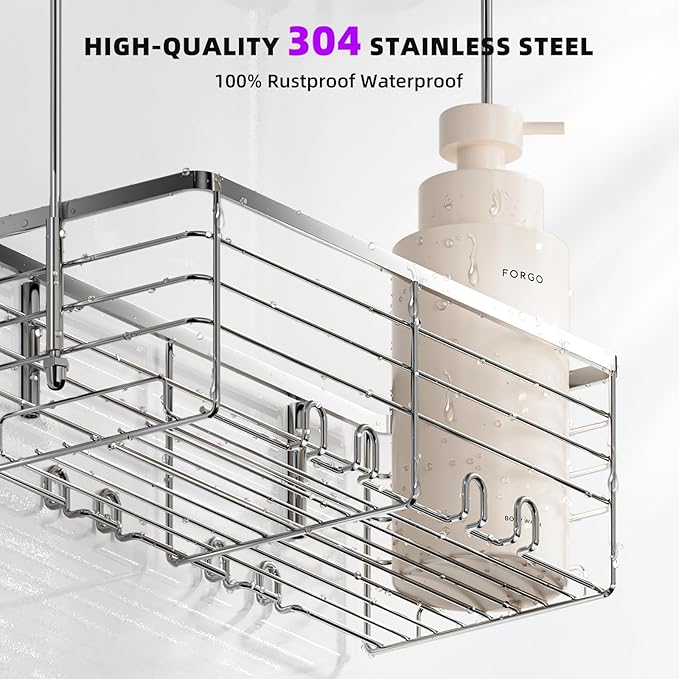 SHANSHUI Shower Hanging Caddy, Bathroom Shower Organizer Basket, Shampoo Bracket - Image 4