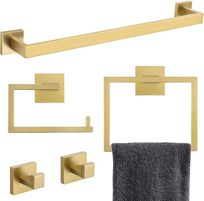 YACVCL 5 Piece Bathroom Hardware Set Brushed Gold, SUS304 Stainless Steel 23.6 by YACVCL