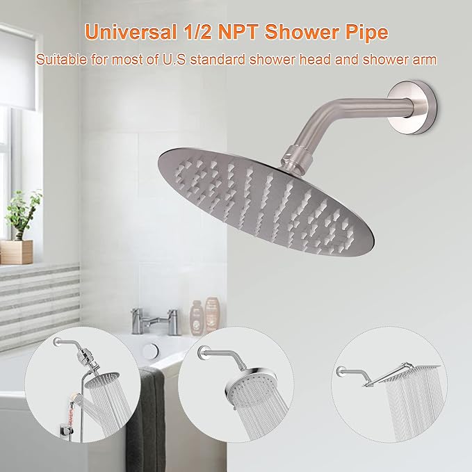 HarJue Shower Arm with Flange and Teflon Tape, Wall Mounted Shower Pipe 304 - Image 4