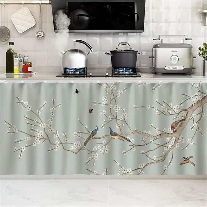 SK Studio Short Curtains for Kitchen, Cabinet Shelf Dust-Proof Blackout Tier by SK+Studio