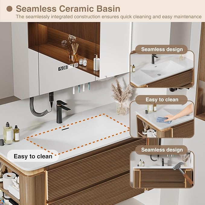 Floating Vanity for Small Bathroom, Bath Vanity Set - Image 3