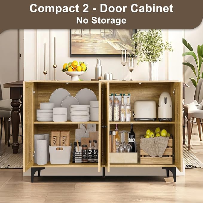 Rattan 2-Door Storage Cabinet Buffet - Image 5
