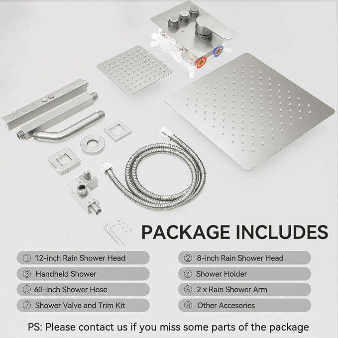 Shower Faucet Set Brushed Nickel Shower System, STARBATH 12+8" Rainfall Shower - Image 7
