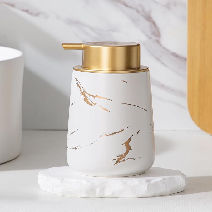 Enra Ceramic Gold Soap Dispenser, 12 oz Marble Hand Liquid Soap Dispenser - Image 7