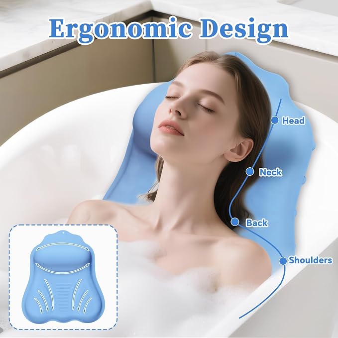 Silicone Bath Pillow for Tub Adults, 4D Air-Cushion Bathtub Pillow for Head - Image 2