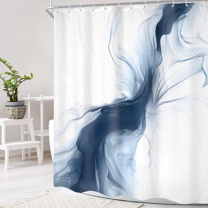 Cinbloo Navy Blue Shower Curtain 60Wx72H Abstract Modern Neutral Ombre Marble - Image 3
