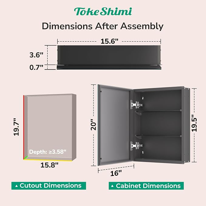 TokeShimi 16 x 20 Surface Mount Medicine Cabinet Aluminum, Tempered Frameless - Image 2