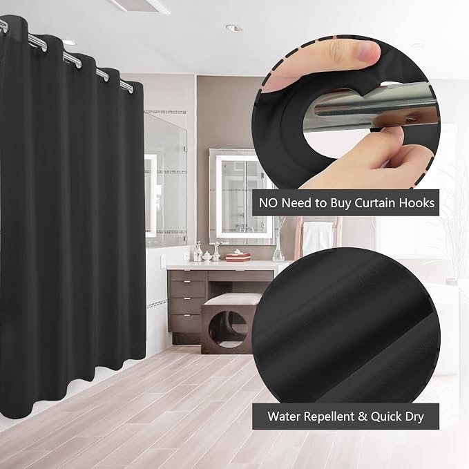 River Dream No Hook Hotel Cloth Black Shower Curtain Microfiber Waterproof - Image 2
