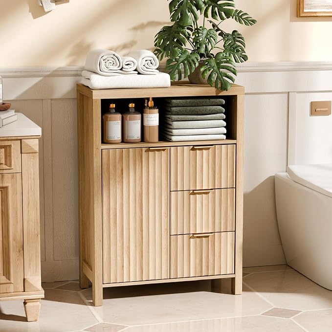 VINGLI Fluted Bathroom Floor Storage Cabinet by VINGLI