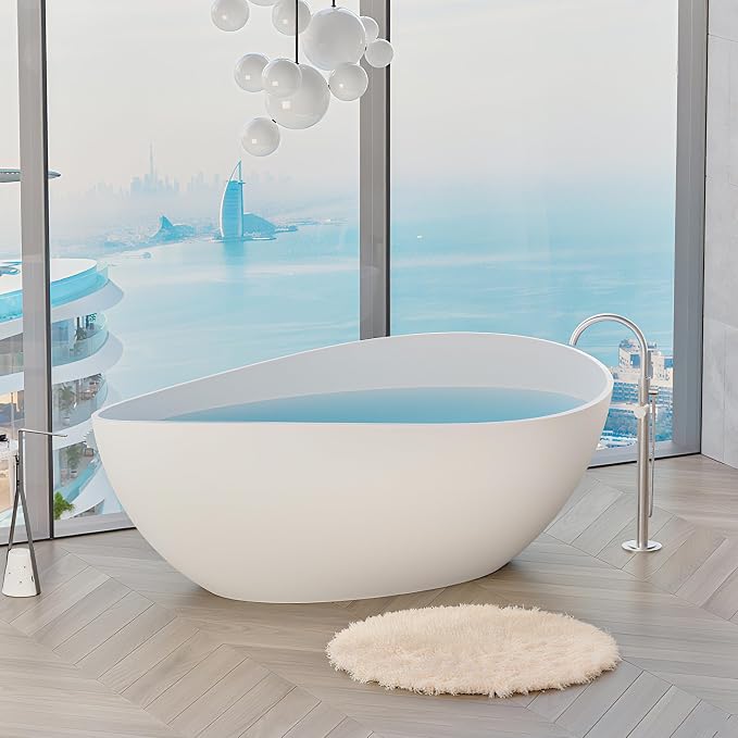 Abruzzo 63" Matte White Freestanding Solid Surface Bathtub - Image 3