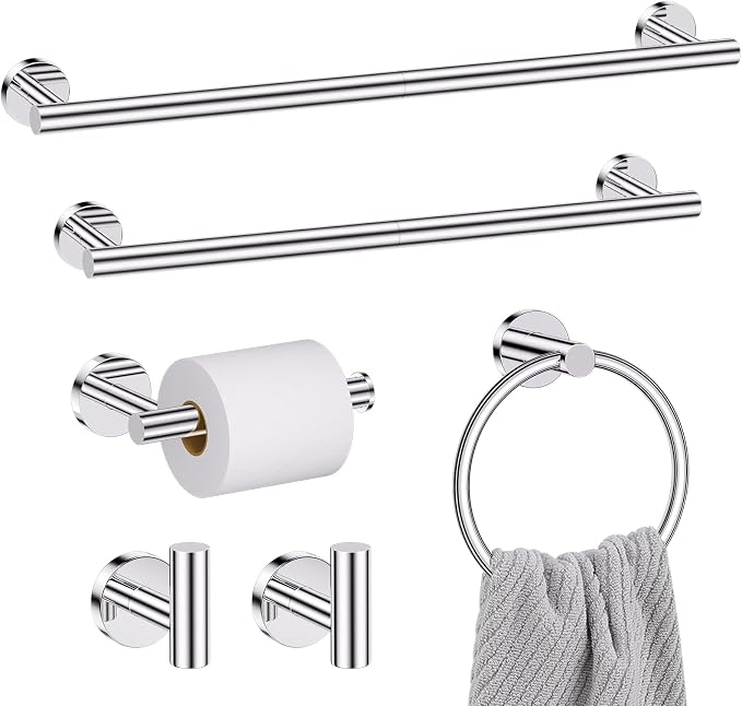 Chrome Bathroom Hardware Set, 6 Pieces Towel Bar Towel Holder Set Includes by SOAEZ