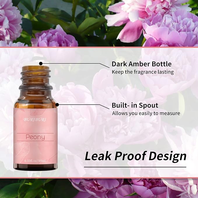 BURIBURI Rose Oil and Peony Essential Oil Set 2 Pack, 100% Pure Diffuser Rose - Image 4