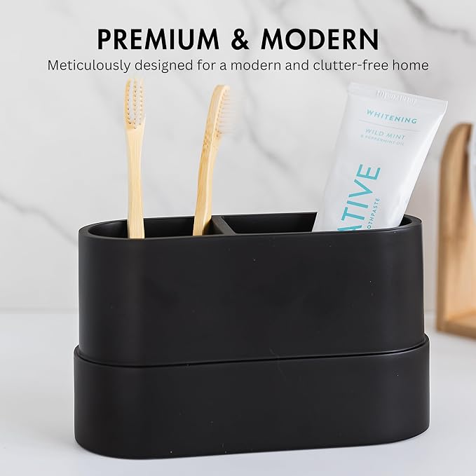 Matte Black Large Toothbrush and Toothpaste Holder and Cup - Image 2