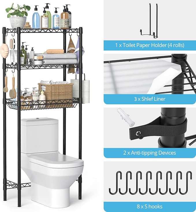 Over The Toilet Storage Shelf, Adjustable Bathroom Organizer - Image 4