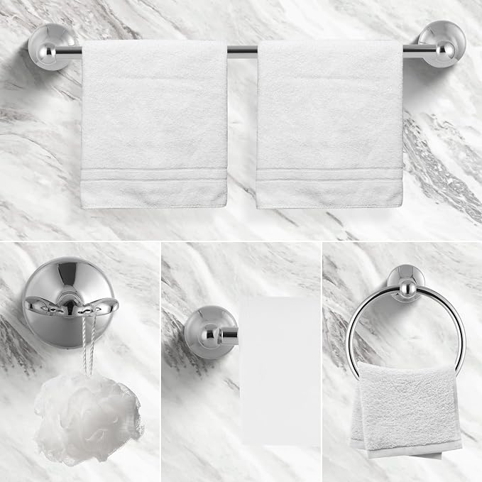 Chrome 5 Piece Bathroom Accessories Set Towel Rack Set Adjustable Expandable - Image 5