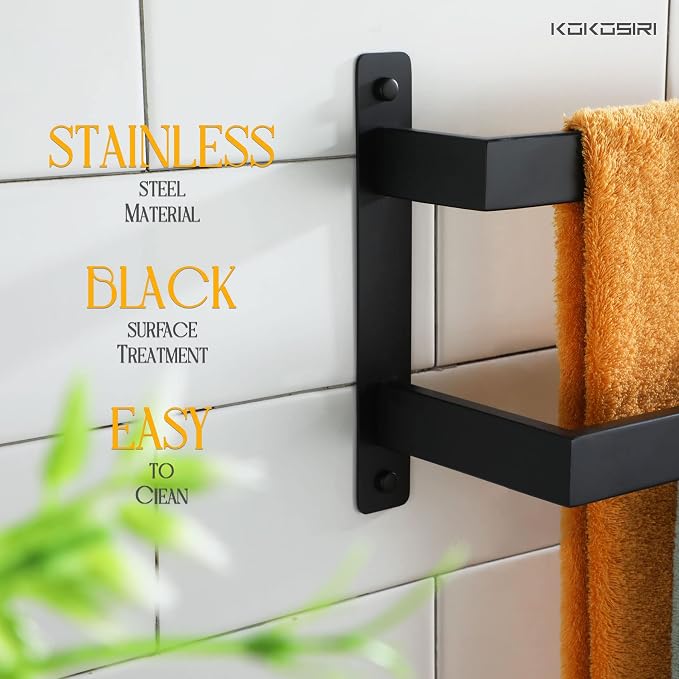 KOKOSIRI Towel Bars Black Bath Towel Holders 20 Inches Bathroom 2-Tiers Ladder - Image 8