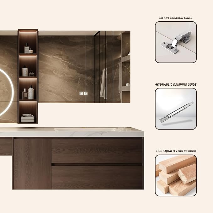 Floating Bathroom Vanity with Makeup Table, Single Sink Bathroom Vanity - Image 7