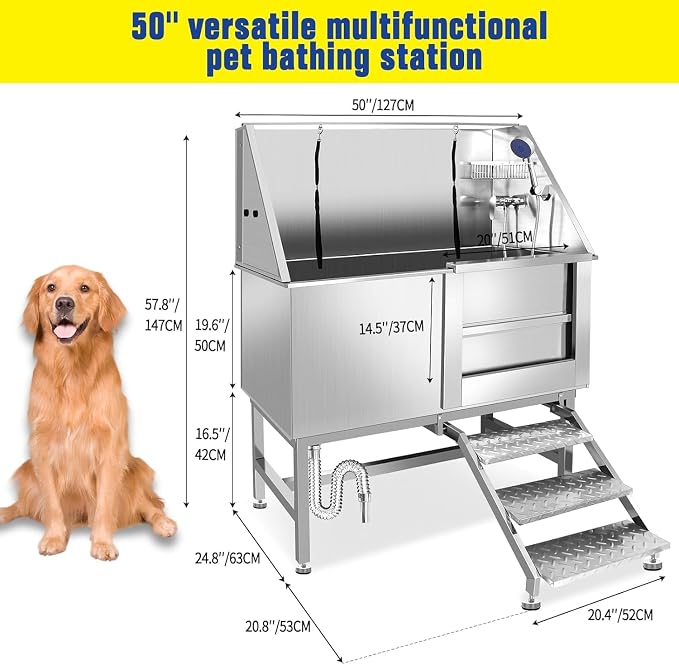 50" Stainless Steel Dog Washing Station, Pet Grooming Tub - Image 2