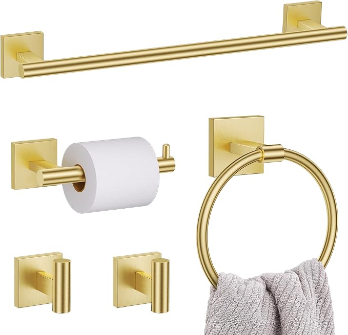 5 Pieces Bathroom Hardware Set Brushed Gold Towel Bar Set Includes 23.6” Towel by LairuierBathroomHardwareSet