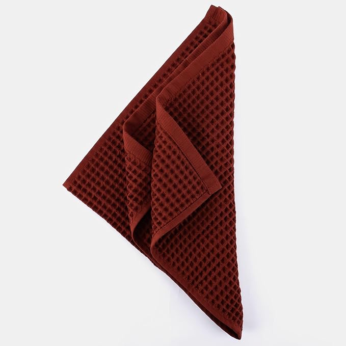 PÜSKÜL Organic Waffle Kitchen Towel 100% Turkish Cotton Set of 3 Red Brick - Image 9