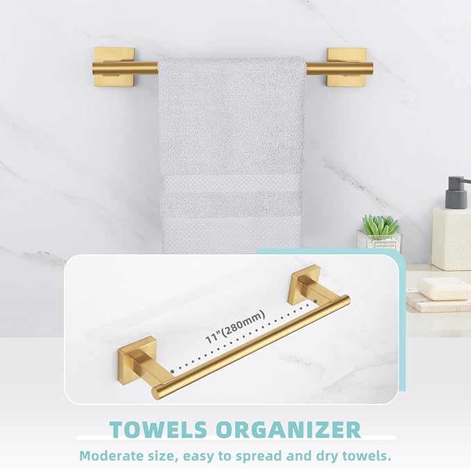 Suyar Brushed Gold Hand Towel Holder, SUS 304 Stainless Steel Short Towel Bar - Image 4