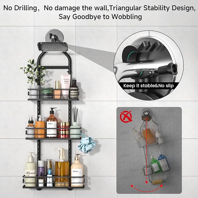 3 Tier Hanging Shower Head Caddy, Adjustable Hanging Shower Caddy Over - Image 3
