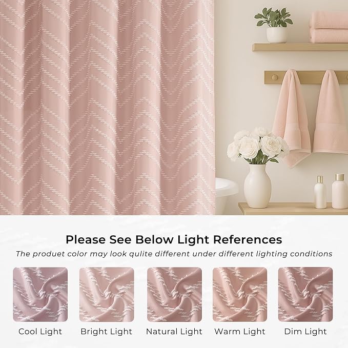 Long Blush Pink Boho Shower Curtain Cute Shower Curtain Textured Tufted Chevron - Image 6