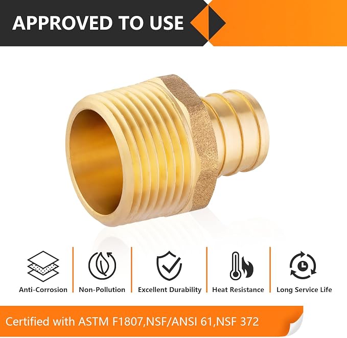 100-Pack HeSun PEX Fittings, Brass Crimp Male Adapter Fitting - Image 5