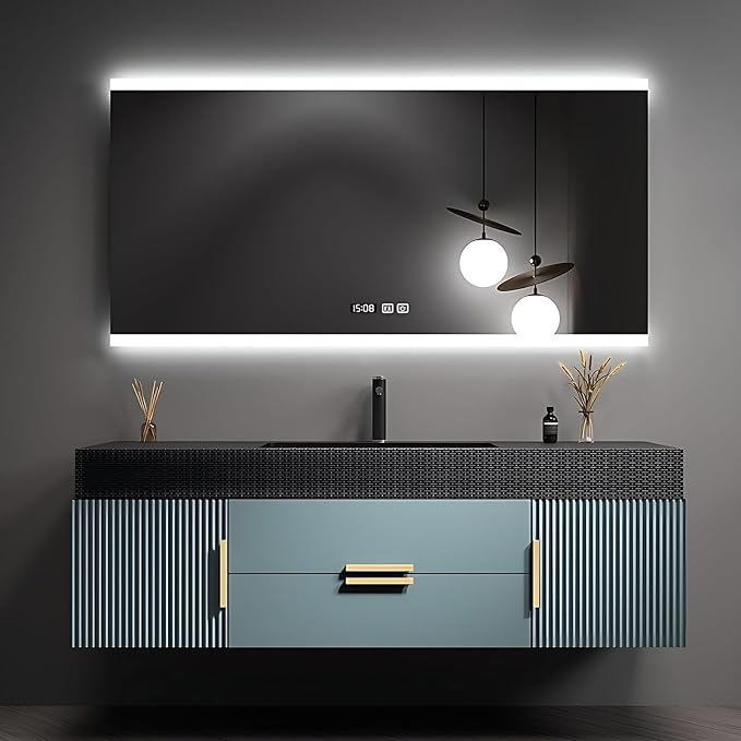 80" Bathroom Vanity with Single Sink, Floating Bathroom Vanities with LED Smart by LUTHXAY