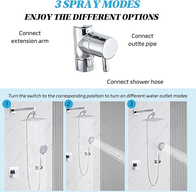 Shower Head 8'' High Pressure Rainfall, Handheld Shower Combo - Image 3