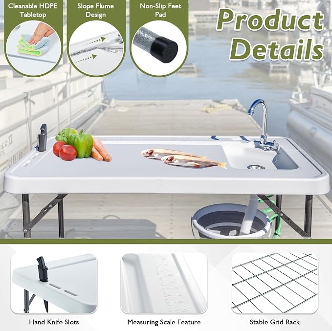 Folding Fish Cleaning Table Portable Camping Sink Table - Image 3
