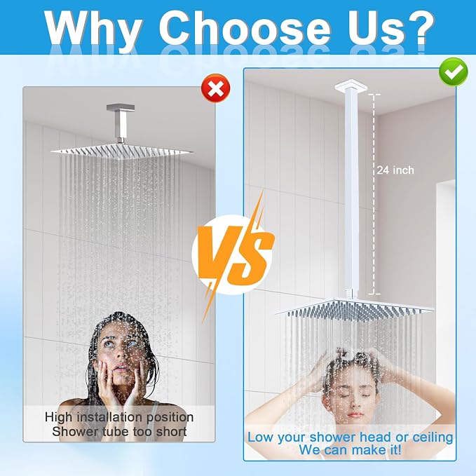 Shower Arm with Flange 24 Inches Ceiling Mount Square Straight Extender - Image 3