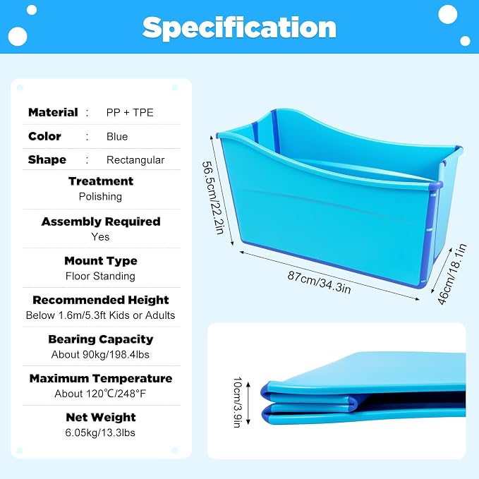 Portable Bathtub for Adults, 38Inch Foldable Bathtub Bathroom SPA Tub Cold - Image 5