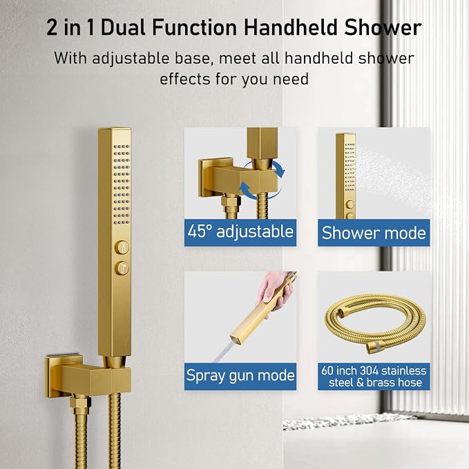 Brushed Gold Shower System, STARBATH Ceiling Mounted 10+6 Inch Rainfall Shower - Image 4