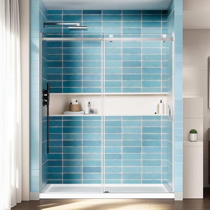 56-60"Wx72"H Frameless Reversible Single Sliding Shower Door, 1/4" Clear SGCC by Kosmonia