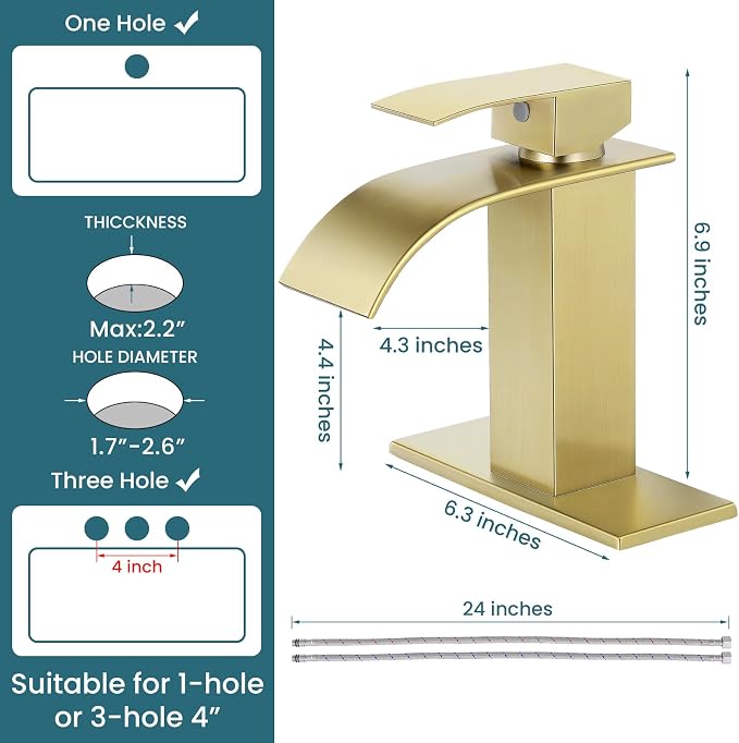 Bathroom Faucets Brushed Gold Waterfall Bathroom Sink Faucet Modern Single - Image 2