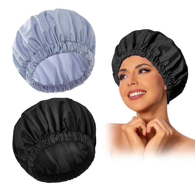 Reusable Shower Cap for Women, Large Waterproof Shower Bonnet Washable Elastic by Edoneery