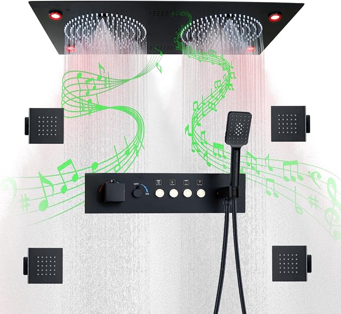 Smart Matte Black Rain LED Ceiling Shower Head by DisixinDi