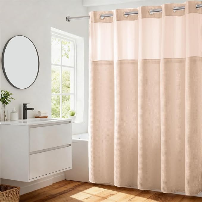 River Dream Heavyweight No Hooks Required Dotted Waffle Weave Shower Curtain - by RiverDream