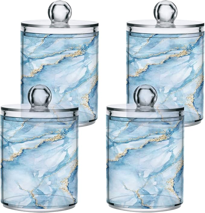 MNSRUU 2 Pack Qtip Holder Organizer Dispenser Sky Blue Marble Bathroom Storage - Image 2