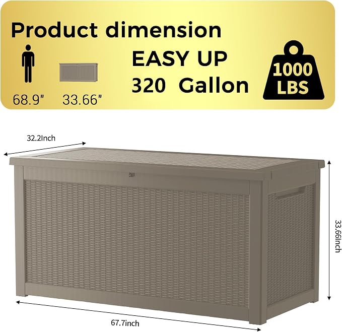 TARKARI 320 Gallon Lockable Resin Deck Box, Waterproof & UV-Resistant Outdoor - Image 3