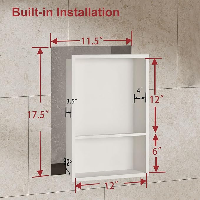 Shower Niche, 12 * 18 Stainless Steel Elegant Bathroom Niche, No Tile Needed - Image 2