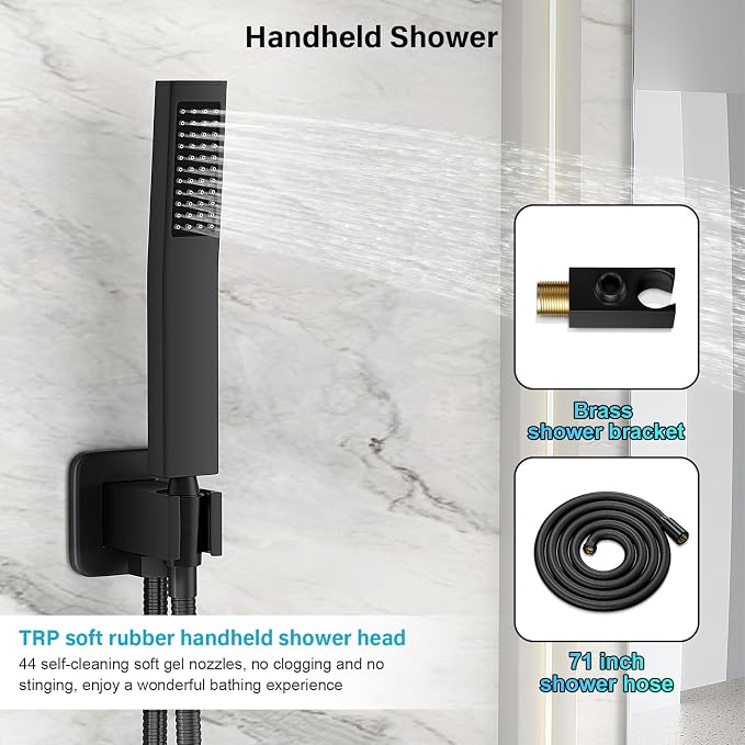 Black Shower Faucet Set, Rainfall Shower System - Image 5