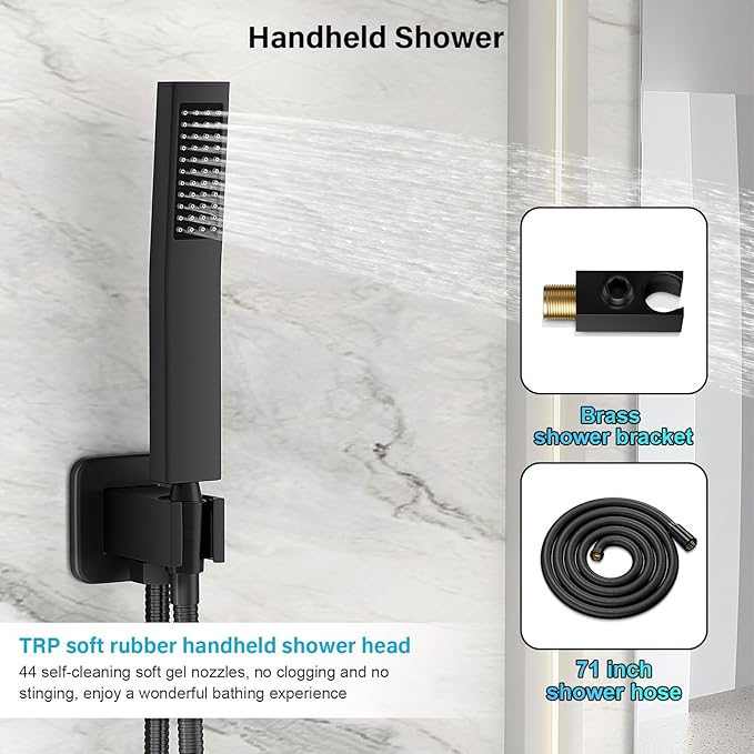 Black Shower Faucet Set, Rainfall Shower System - Image 5